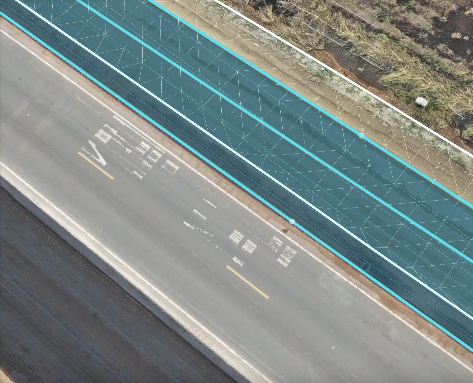 Drone cut-and-fill overlay on a Thai road